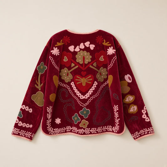 Burgundy Velvet Heart Jacket by Dot&Pod – back view