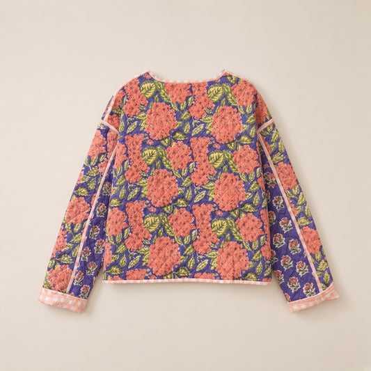 Block Print Quilted Jacket in Violet Hydrangea by Dot&Pod – back view