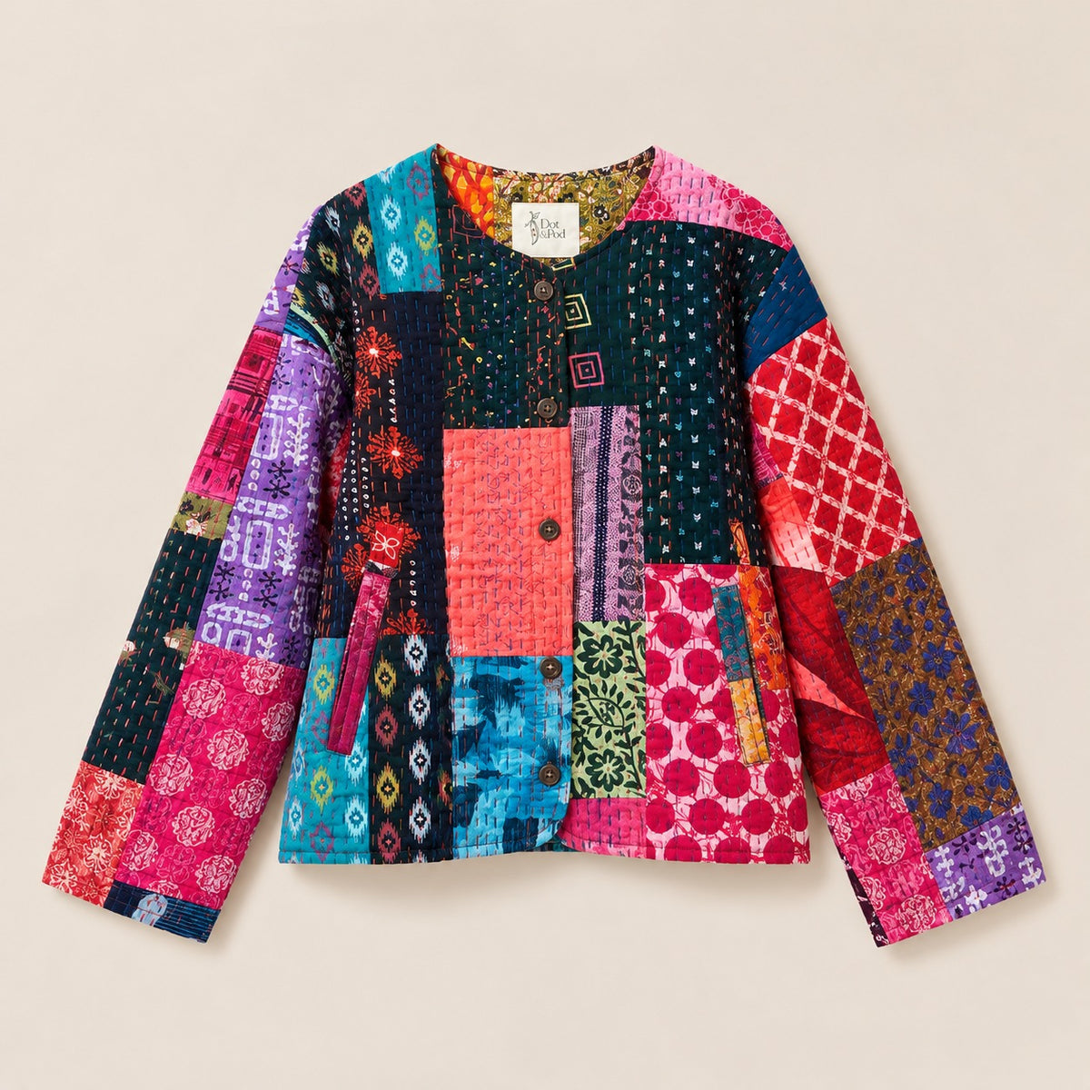 Folk Cotton Patchwork Jacket in Vivid Collage by Dot&Pod – example 5