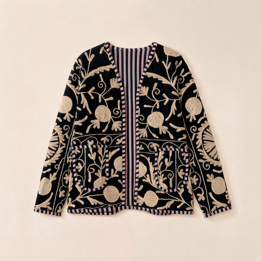 Pomegranate Vine Embroidered Collarless Jacket