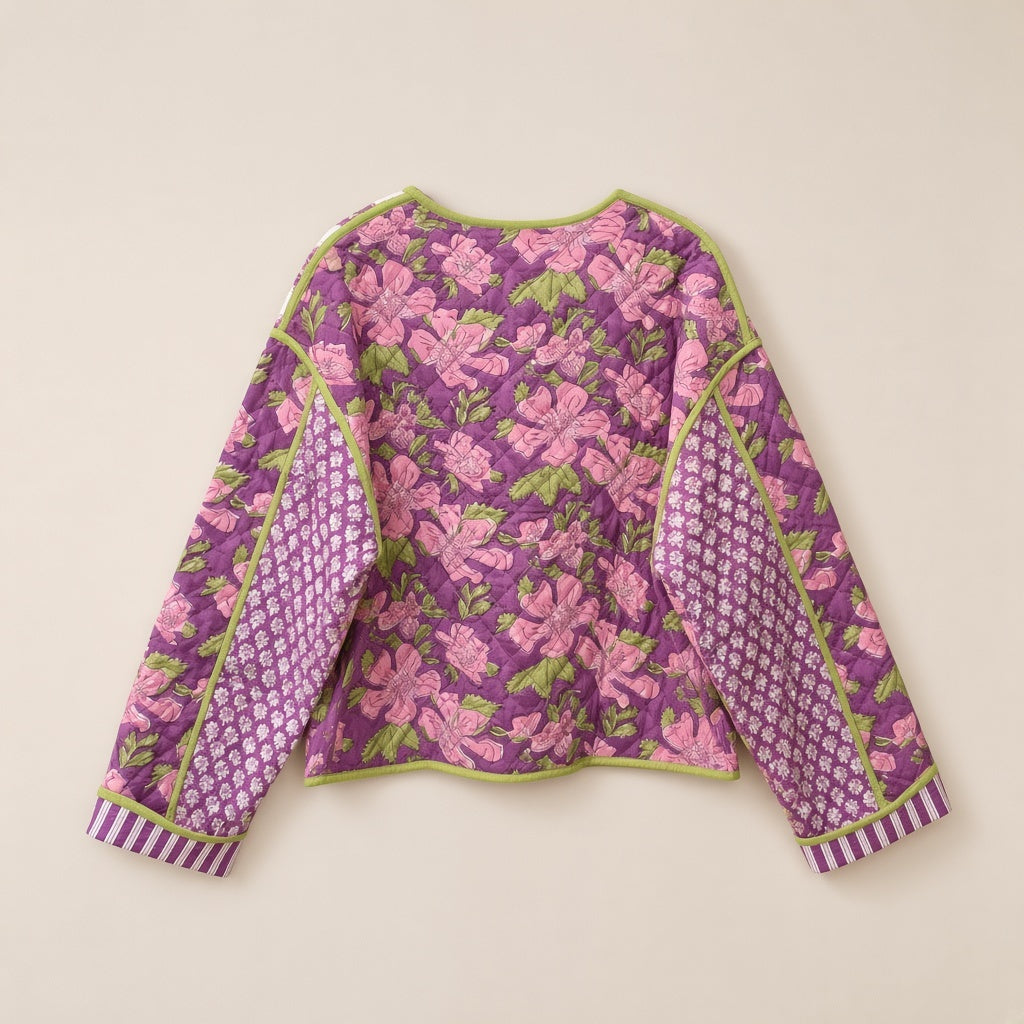 Block Print Quilted Jacket in Orchid Pink by Dot&Pod – back view