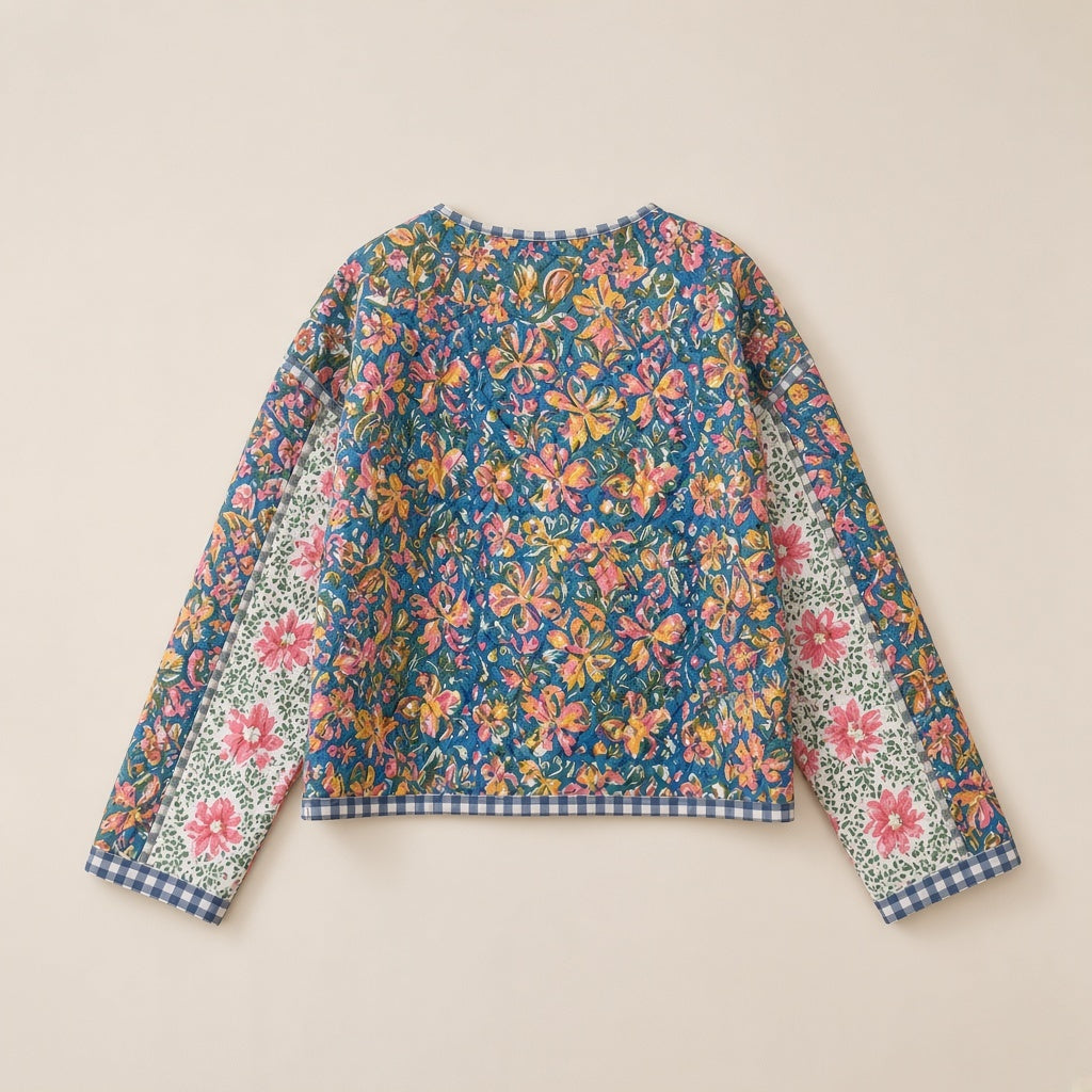 Block Print Quilted Jacket in Cobalt Blue by Dot&Pod – back view