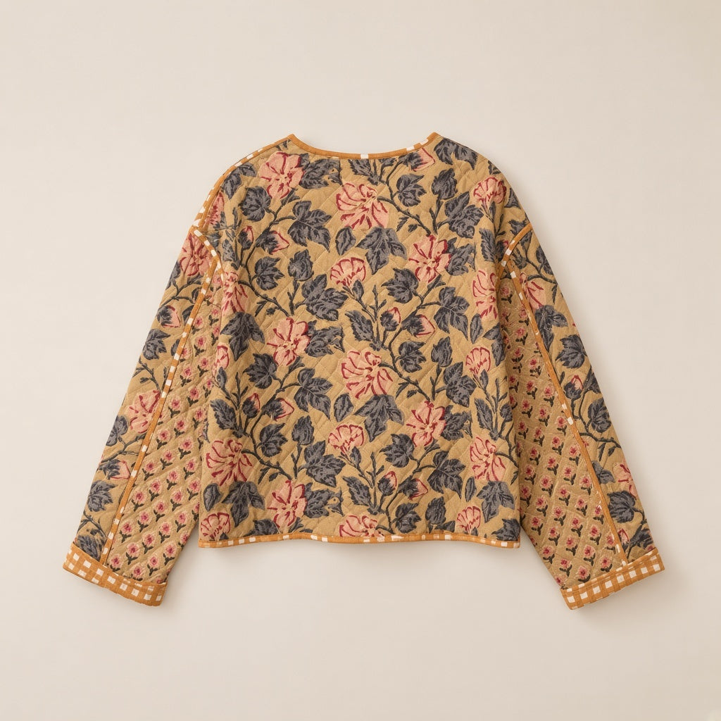 Block Print Quilted Jacket in Saffron by Dot&Pod – back view