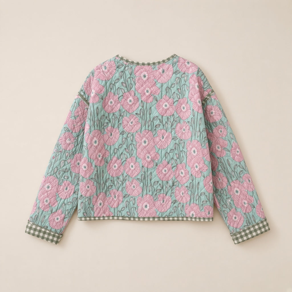 Block Print Quilted Jacket in Mint Blossom by Dot&Pod – back view