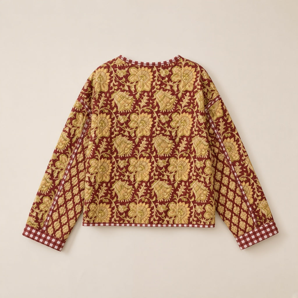 Block Print Quilted Jacket in Madder Red by Dot&Pod – back view